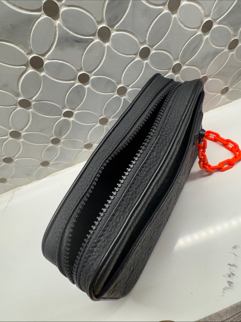 Louis Vuitton Uniform Black Embossed Leather Shoulder Bag with Orange Chain - Picture 3 of 4